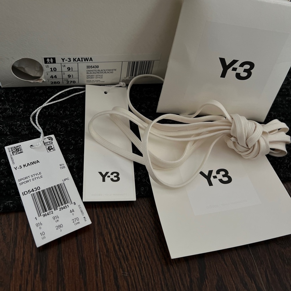 Y3 Kaiwa Adidas sneakers off white black Men's 10 original Box and tags lace - Picture 3 of 14